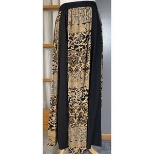 70s Floral Maxi Skirt Womens XL USA Made Black Beige Pull On Tribal Boho Classic